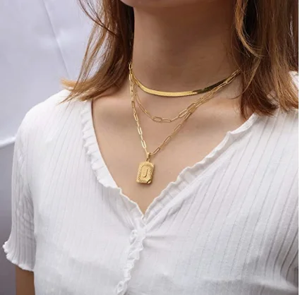 18K Gold Necklace for Women Layered Gold Necklace for Teen Girls Birthday Gifts for Best Friends Initial Necklace