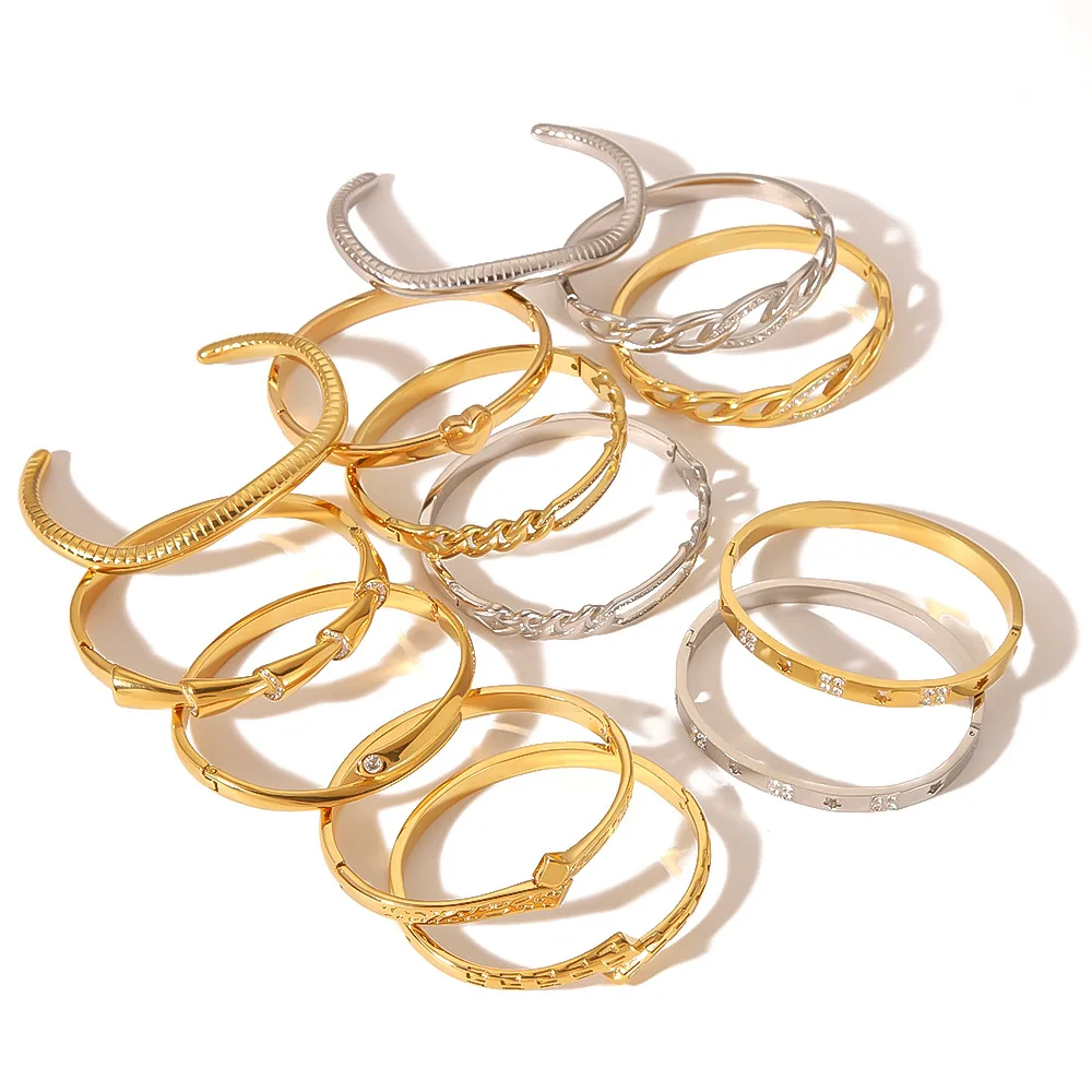 stylish gold plated bracelet Stylish Cubic Zirconia Stainless Steel Wrist Bangle Bracelet 18K Gold Plated Waterproof Jewelry