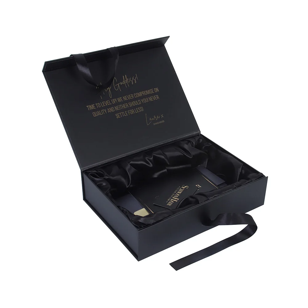 gold foil stamp hard rigid cardboard paper magnetic gift box matte black paper bags magnet box with envelop and business card