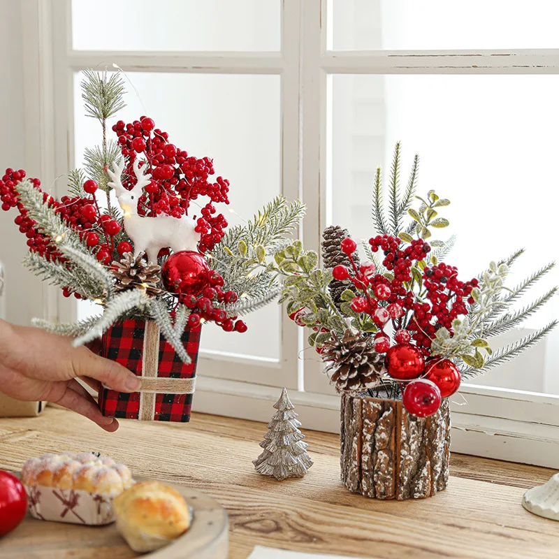 Pine branches pine cones xmas flowers artificial christmas flower decor Red christmas tree flowers