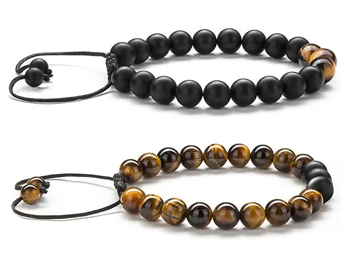 Men Women Couple Beads Custom Jewelry Sets Gifts Agate String Braided Rope Natural Tiger Eye Stone Yoga Bracelets Bangle