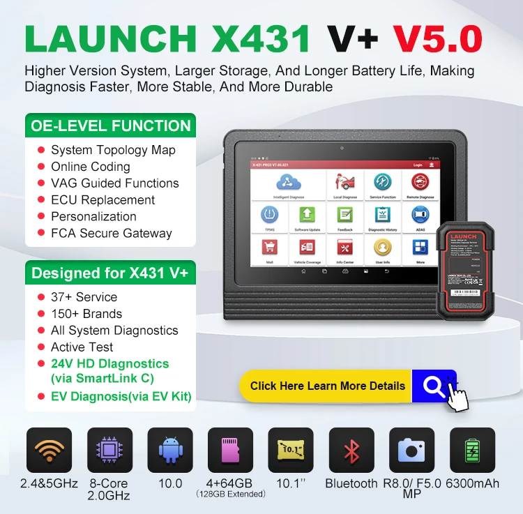 New Launch X431 V Plus v+ 10 Inch Launch X431Pro3 Diagnostic Scanner Work with Heavy Duty Module