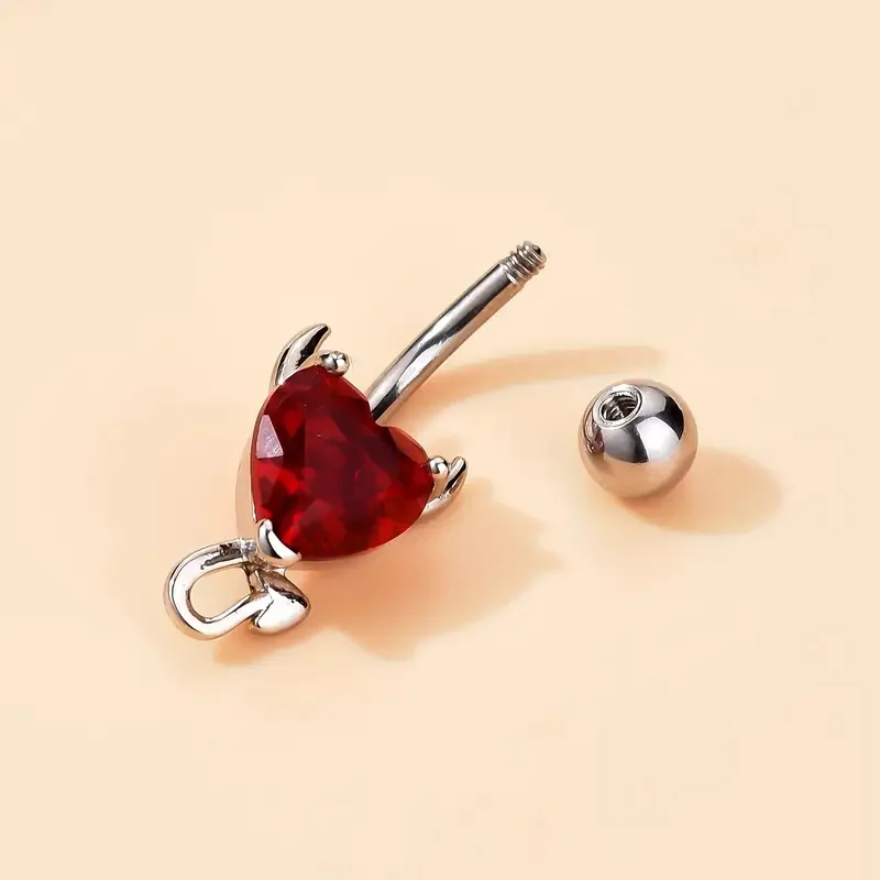 Getta Devil Love Heart Belly Button Ring Inlaid Shiny Zircon Navel Ring Set Women Body Piercing Jewelry