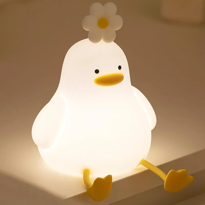 Flower Duck Night Light for Kids,3 Colors Silicone Nursery Night lights,1200mAh Rechargeable Cute Lamp,
