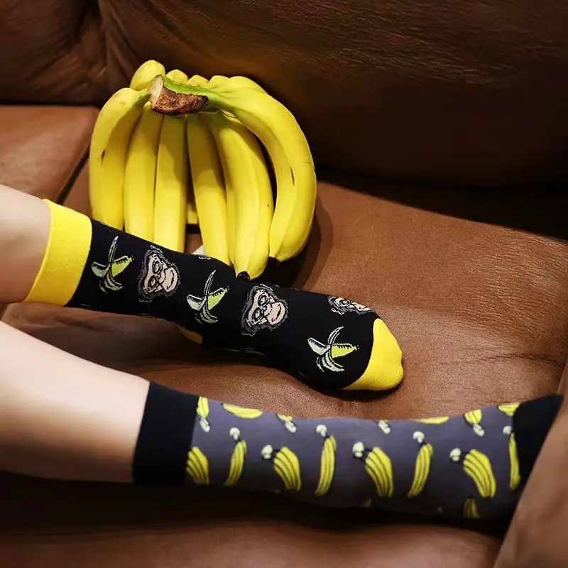 Novelty Nordic Casual Vintage Unisex Mismatched Socks Personalized Cartoon Fruit Animal AB Socks