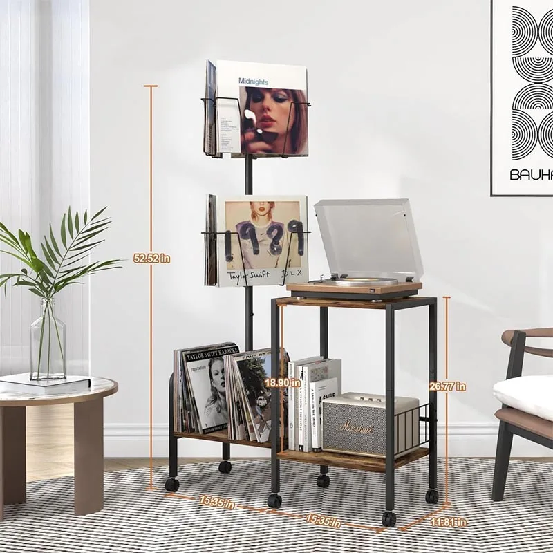 Modern Vinyl Records Storage Rack With Vinyl Records Albums Book Holder Metal Record Player Stand