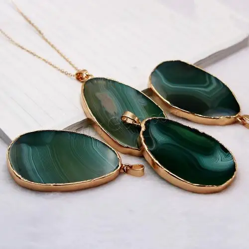 gold color plated Lace Agate jewelry Necklace with Brass for woman 40-60mm*3.5-6mm Length Approx 38cm 1635036