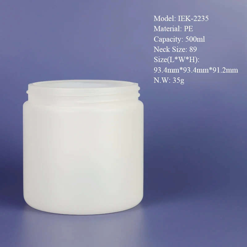 Idealpak Factory Custom White Black HDPE 500 ml Cosmetic Jars Plastic Jar 500ml