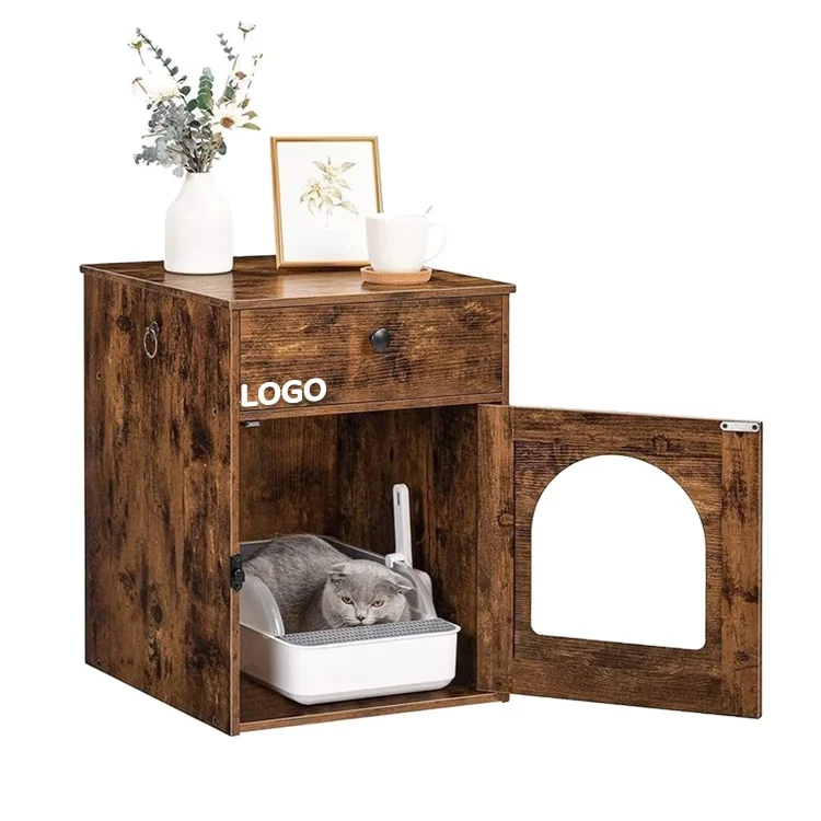 Wholesale Cat Litter Box With Door Hidden Cat Litter Enclosure Industrial Style Wooden Cat House