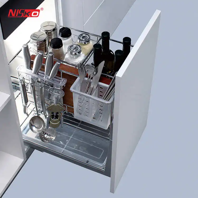 Выдвижная корзина Bluware для кухонного шкафа Нижнее крепление из проволоки нержавеющей стали