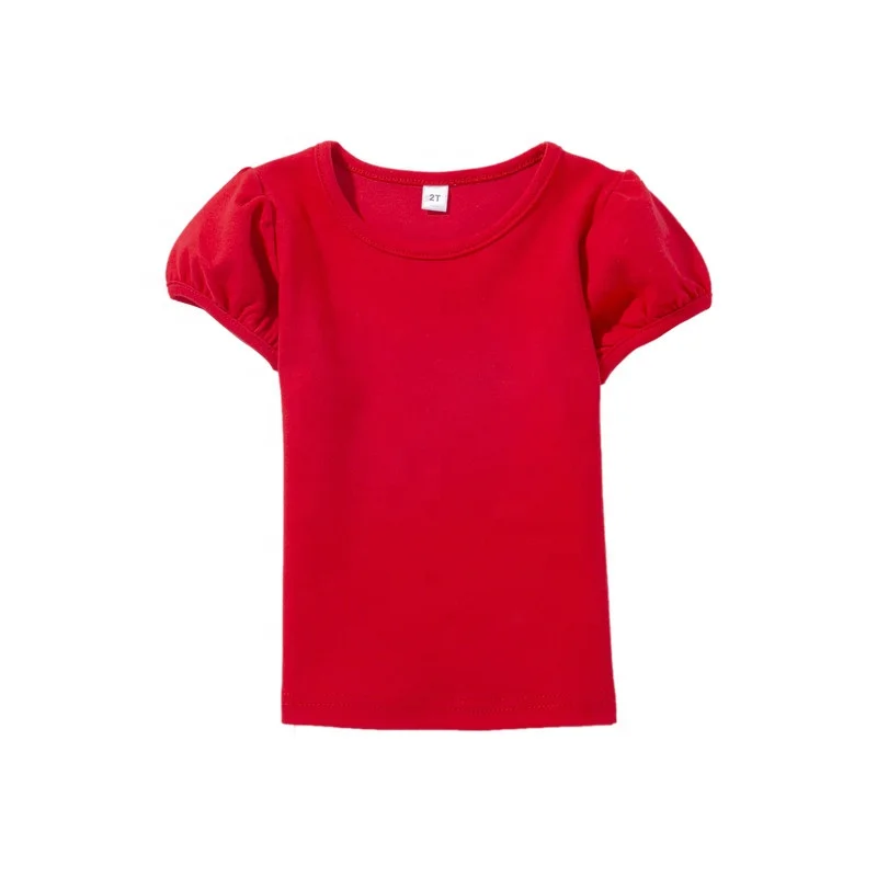 
blank organic cotton puff sleeve O neck baby girl T shirts wholesale 