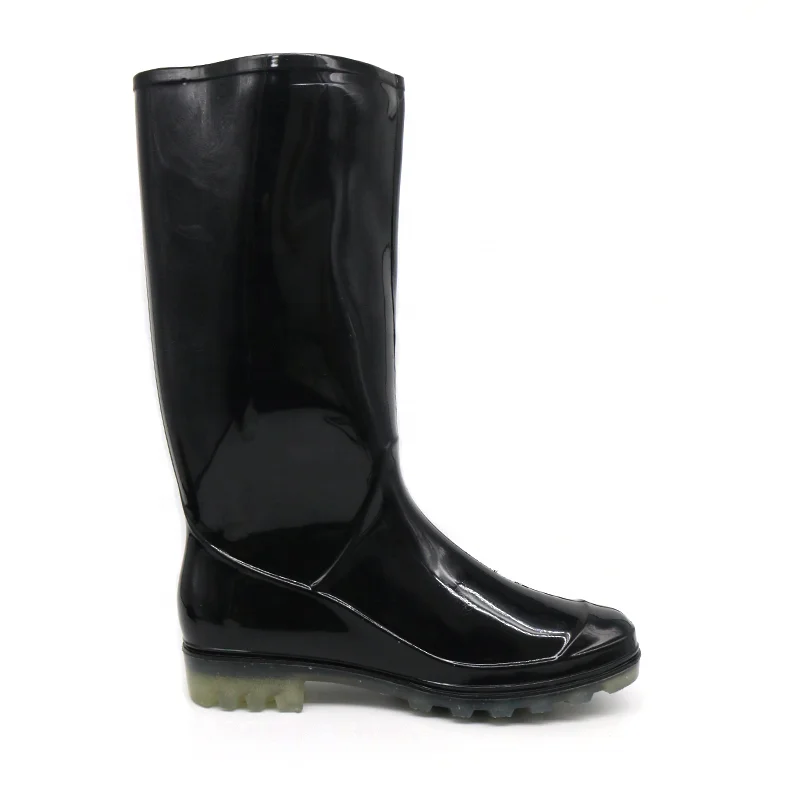 Black Waterproof Anti slip Oil Acid Alkali Resistant Non Safety Shiny 100% Environment-friendly PVC Rain Boots for Unisex
