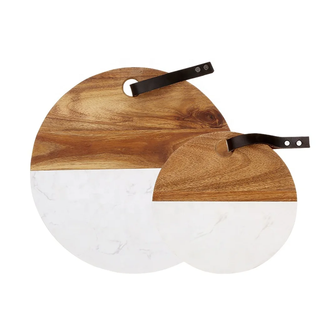 Marble Wood Round Cutting Board Platter for Kitchen Housewarming Gift Marble Cheese Board with Acacia wood