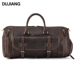 Large Capacity Genuine Leather Duffle Bag Travel Luggage Bag Crazy Horse Leather Weekend Overnight Bag With Shoes Compartment