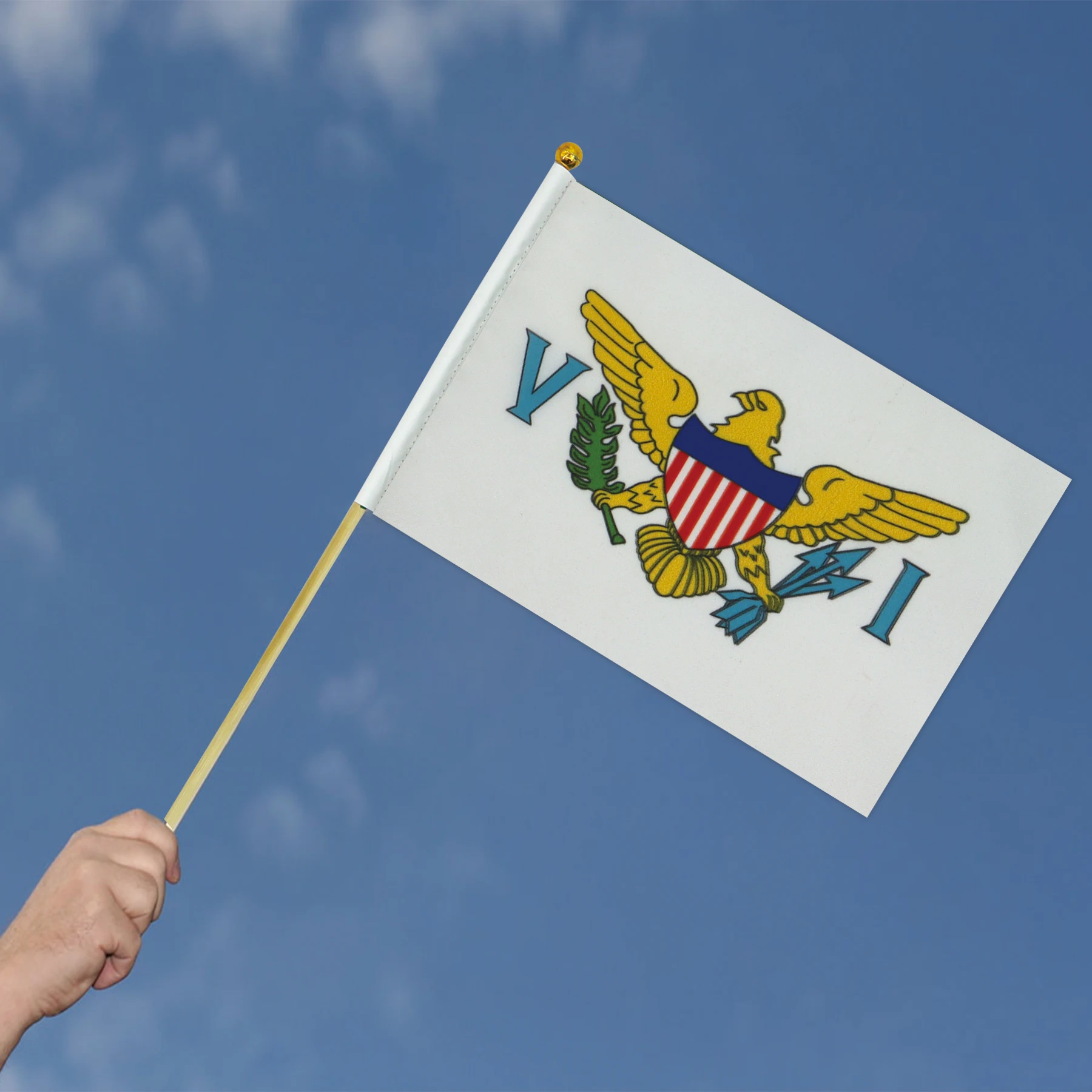 Wholesale High Quality Mini Hand Held Flag The United States Virgin Islands Hand Waving Flag With Wooden Pole