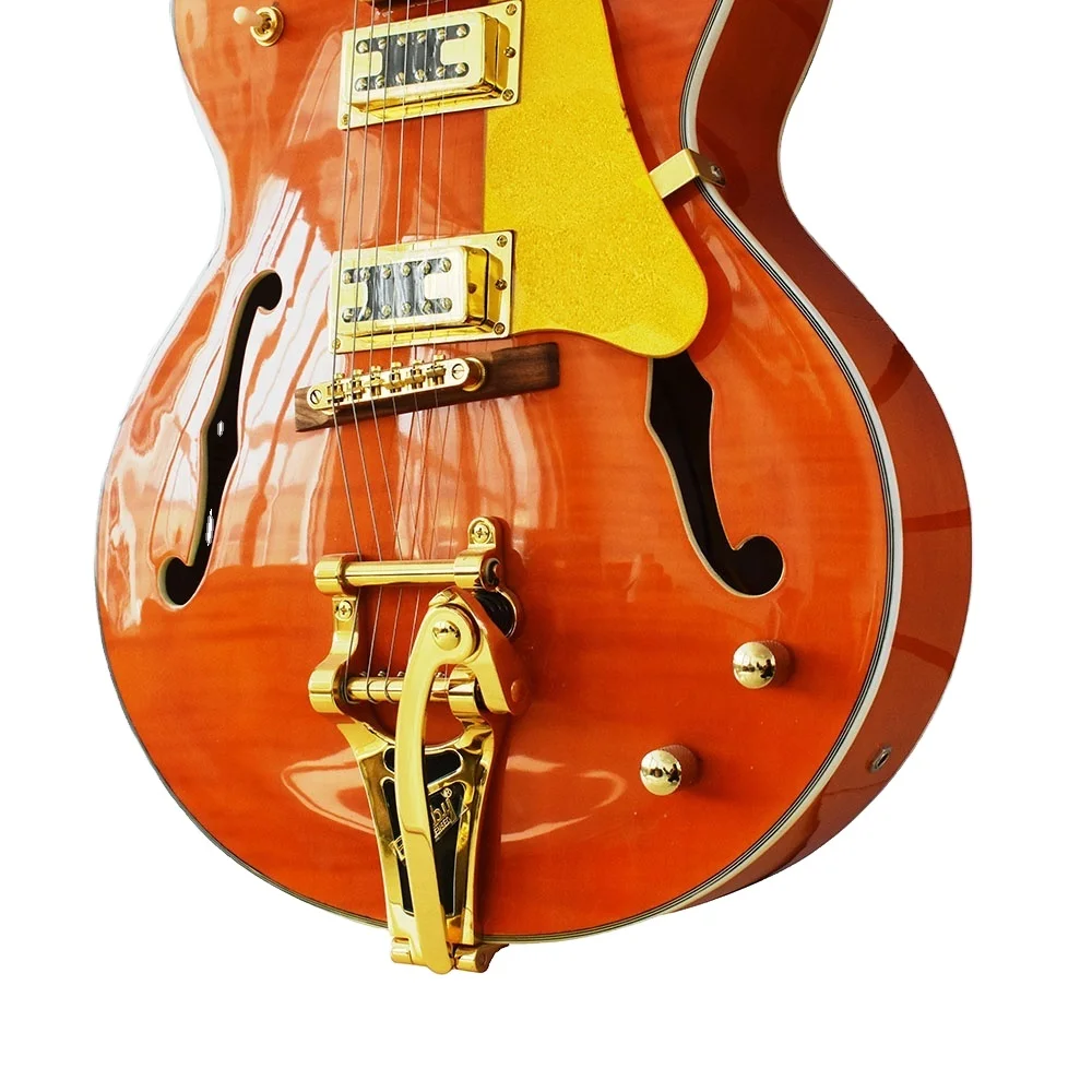 Newest Fashion semi acoustic guitar with Bigsby Bridge Gold Vintage