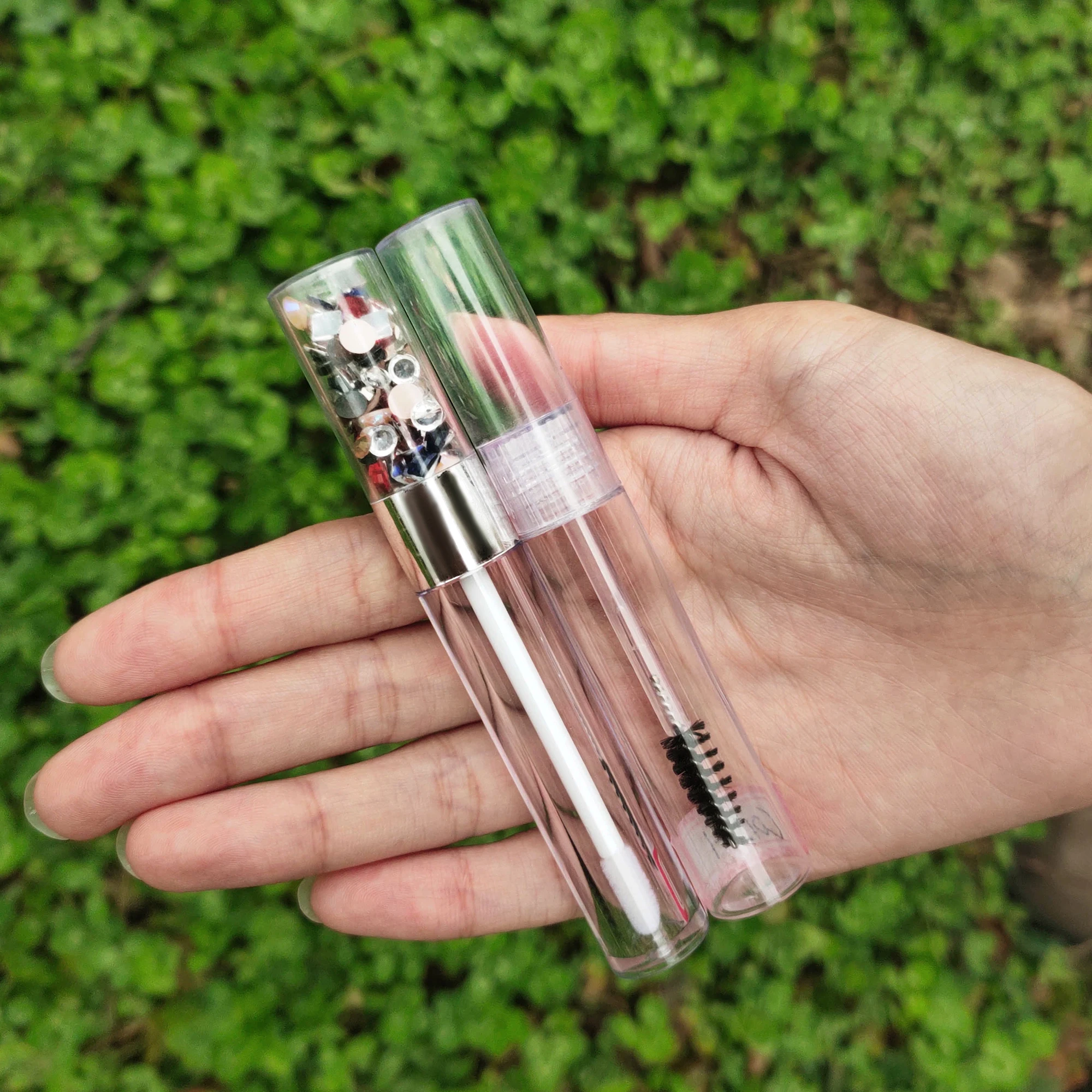 in stock low moq Custom Empty Lipgloss Clear Plastic Mascara Tube Liquid Container Plastic Tube With Brush Eye Lash Brush Bottle