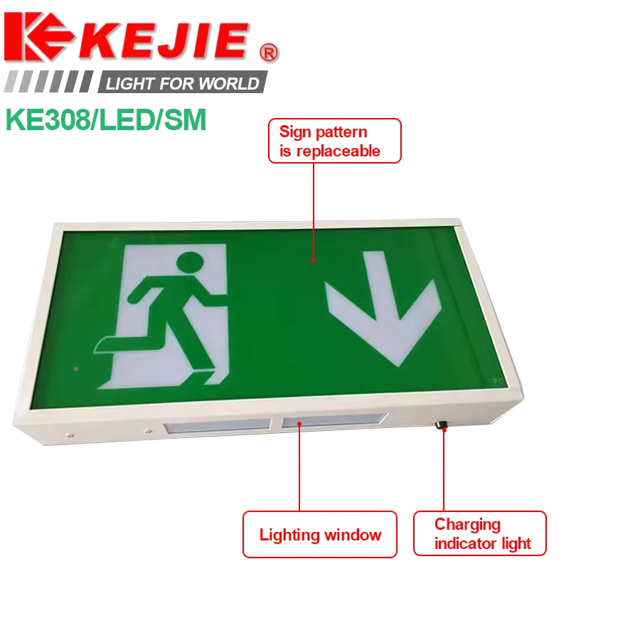 Fire Resistant Led Emergency Exit Sign Single Side Maintained  Rechargeable Exit Sign Corridor Home Garage Exit Sign light