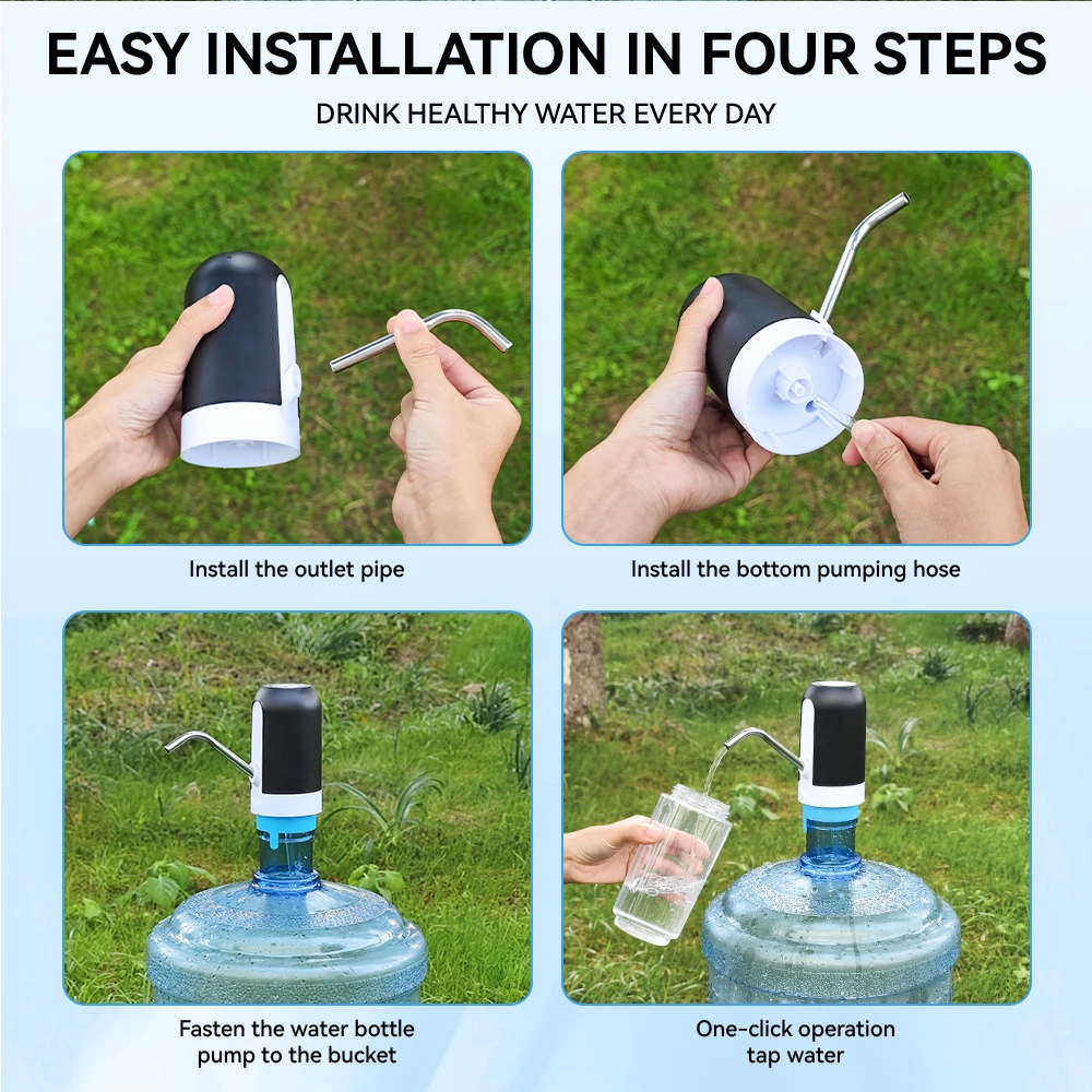 Electric Drinking Portable Water Dispenser Universal USB Charging Water Bottle Pump for 4.5L 5L 7.5L 10L 11.3L and 18.9L