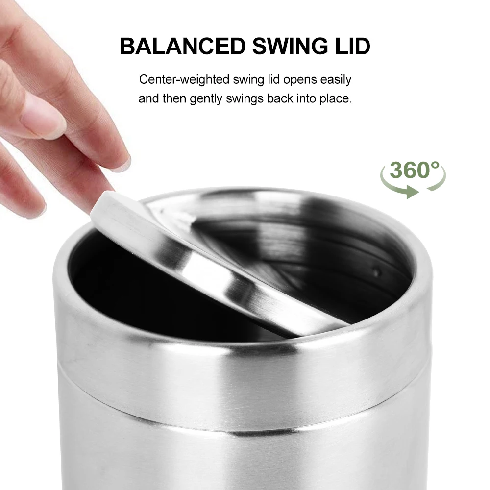 Mini Stainless Steel Household Indoor Swing Lid Desk Top Table Top Trash Can