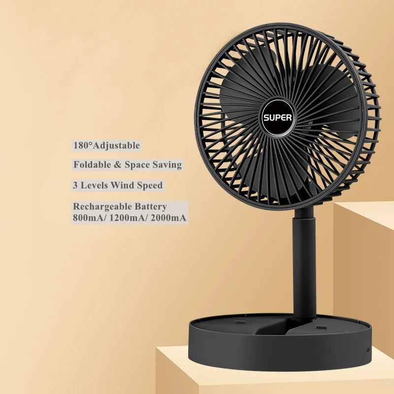 China Manufacture 800mA Rechargeable Battery 6-10 Hours Adjustable Multifunctional Folding Electric Fan