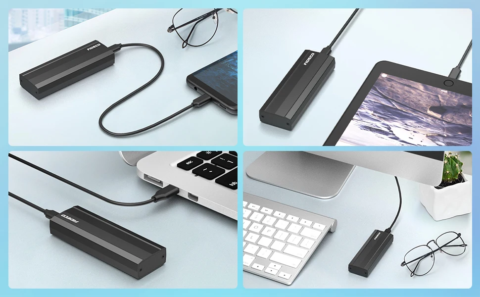 FIDECO New Design USB3.1 C to M.2 B Key B+M Key Nvme Ngff Pcie SSD Box Case 10Gbps High Speed Hard Drive SSD Enclosure