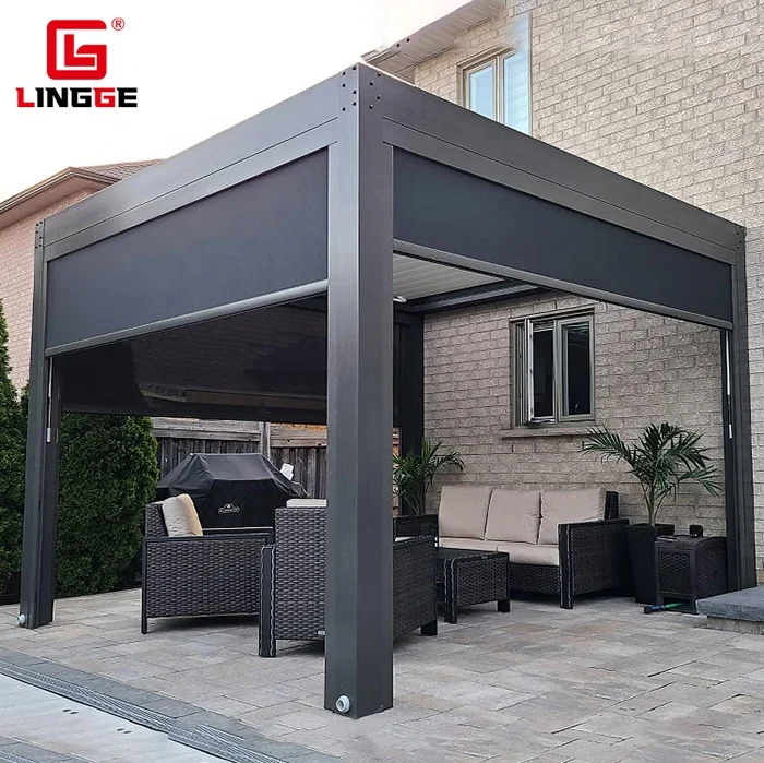 Waterproof Aluminium Gazebo Louver Roof Outdoor Pergola Garden Luxury Gazebo LED Light Rainproof Pergola