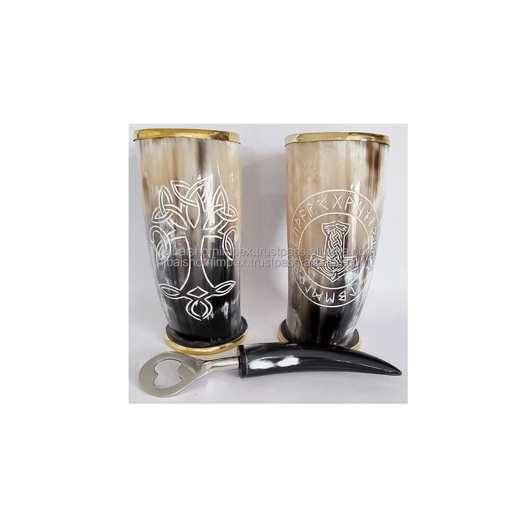 100% Natural Viking Drinking Horn Game Thrones Inspired Whiskey Shot Glass with Ox & Buffalo Food & Wine Safe Vessel Party Gifts