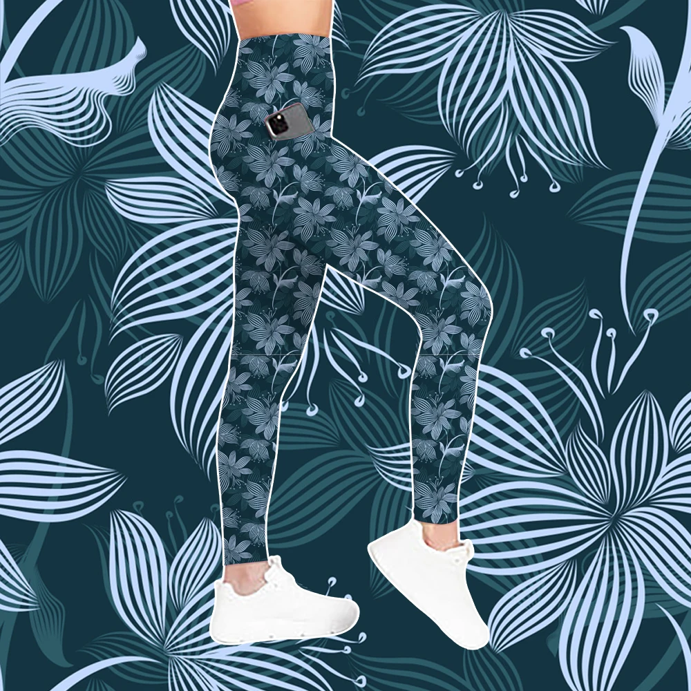 High Waist Sports Leggings Ribbed Yoga Pants Gym Leggings for girls with pocket