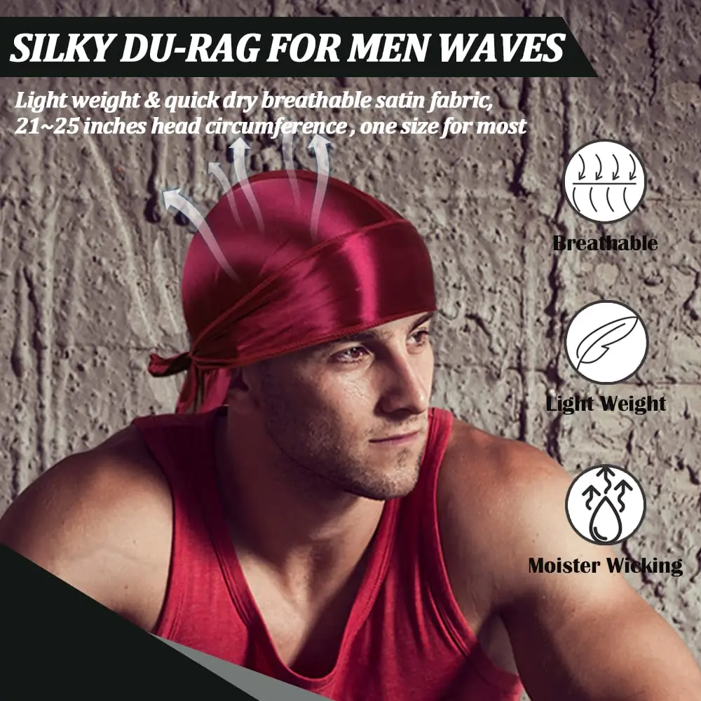 factory wholesale Durags Wavy Long Tail Headband Custom Printed Durags Stretchable Silk Durags