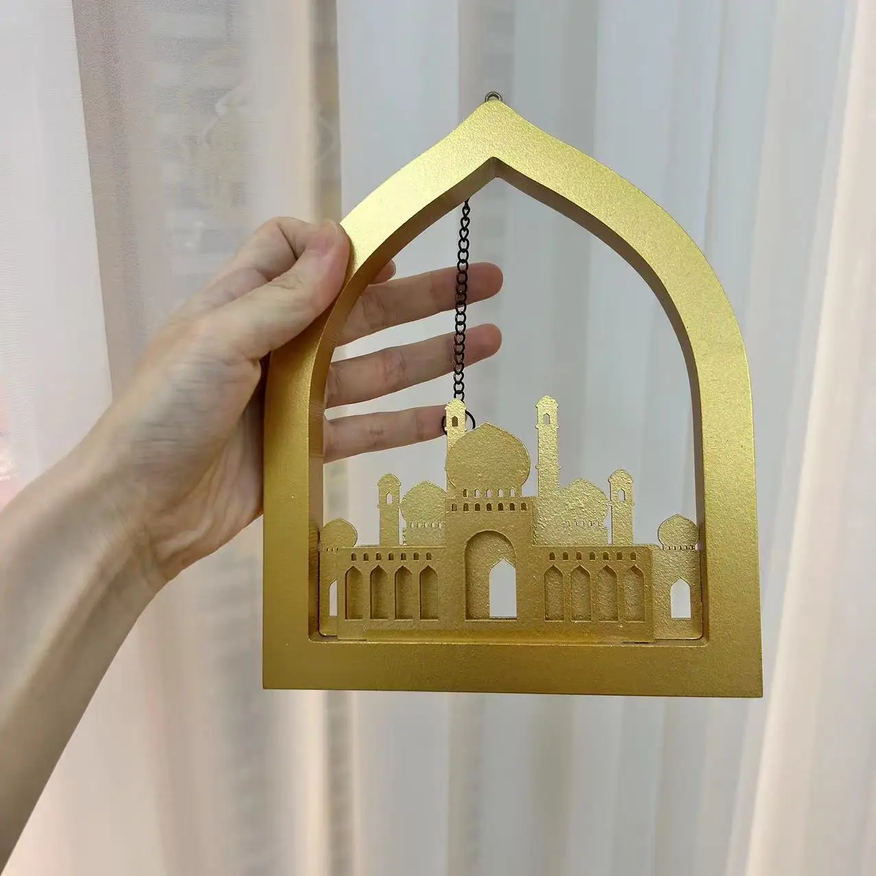 Islamic Mosque Shape Wall Sign Umrah Hajj Festive Gifts Ramadan Mubarak Pendant Muslim Eid Hanging Wooden Decoration