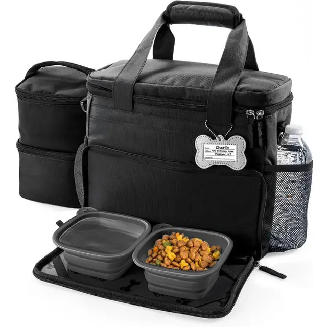 Airline approved tote organizer mobile dog gear week outdoor away pet travel bag luxury with 2 collapsible silicone bowls