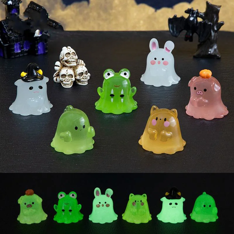 Cute Ghost Animal Micro-Landscape Luminous Halloween Ornament Resin Crafts Car Central Control Decoration Accessories Art Theme