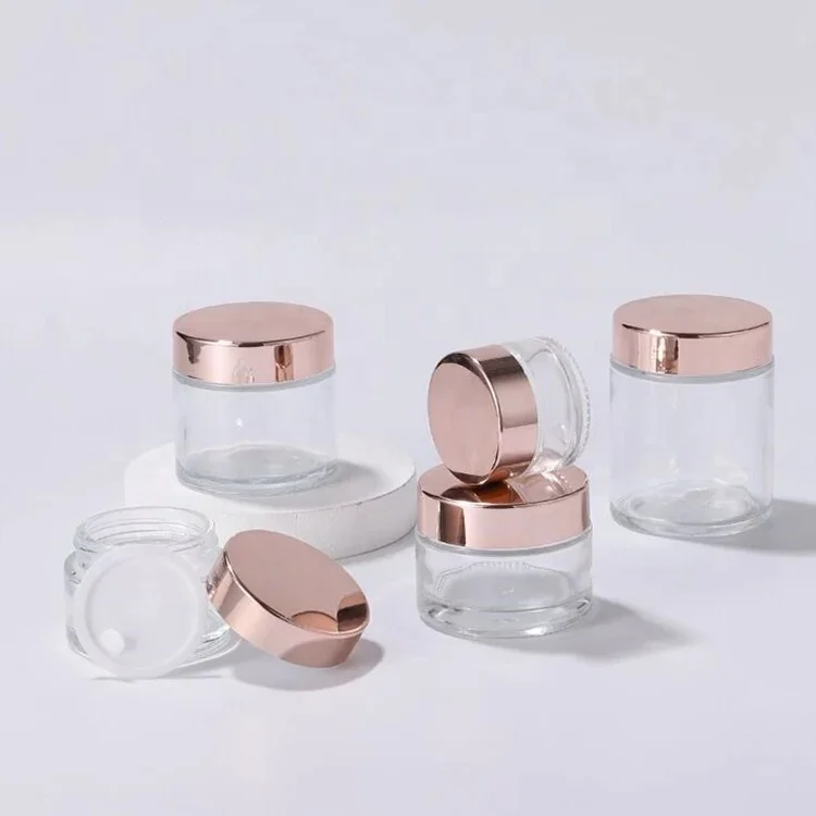 
Wholesale 5g/10g/15g/20g/30g/50g/60g/100g Empty Glass Jars Clear Cosmetic Cream Jars With Rose gold lid 