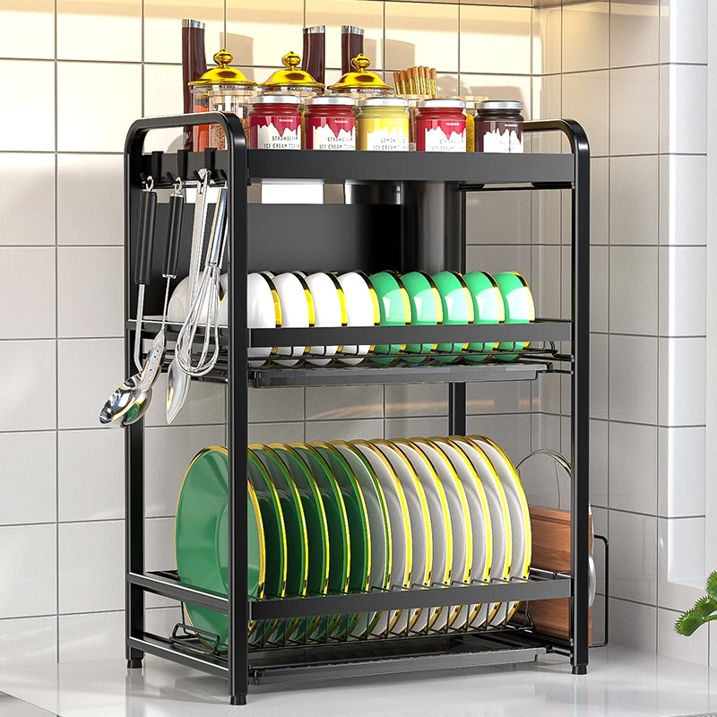 multifunction metal 2 layer 3 dish spice rack kitchen organizer with water tray and