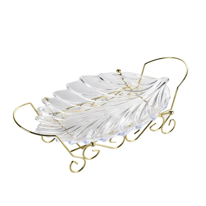 Creative feather shaped fruit tray holder multi color clear plastic salad plates nightclub snack food plastic plate bar