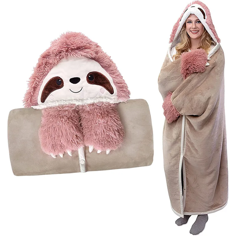 Customized Winter Tv Hooded Blanket Hoodie Sherpa Fleece Animal Hoodie Wearable Blanket with Sleeves