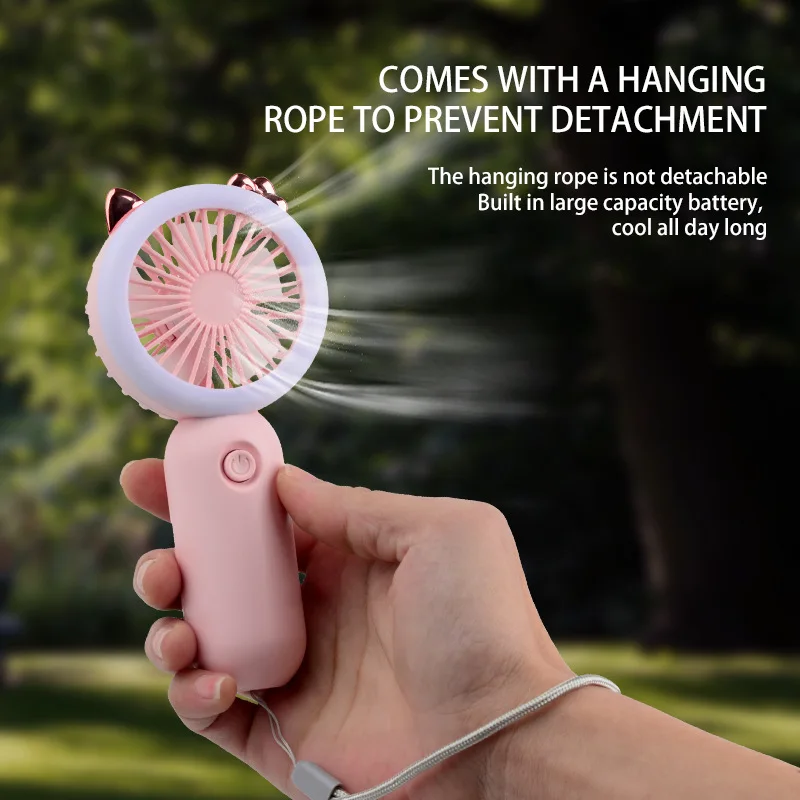 USB Rechargeable Mini Portable Fan with Night Light Three Speed Adjust Ventilador Portatil LED for Car and Outdoor Use