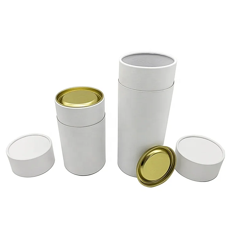 Factory wholesale custom design printing coffee bean package white round cylinder paper tube tea box packaging