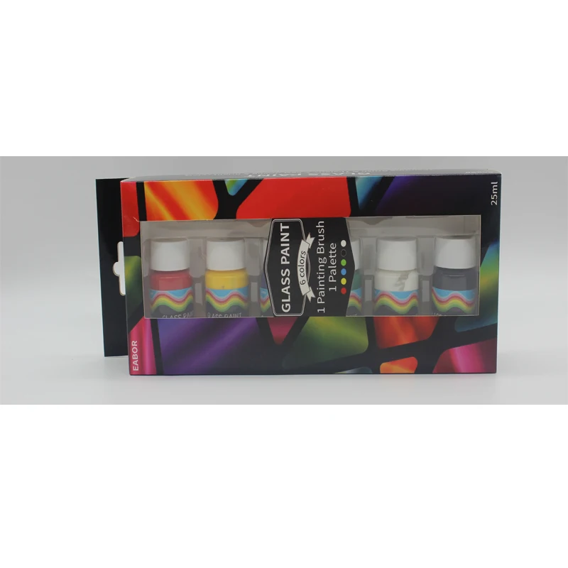 Top Quality Ceramic Art DIY 6 Colors Glass Paint Set with Brush and Palette for Beginner and Professional Pottery Painting