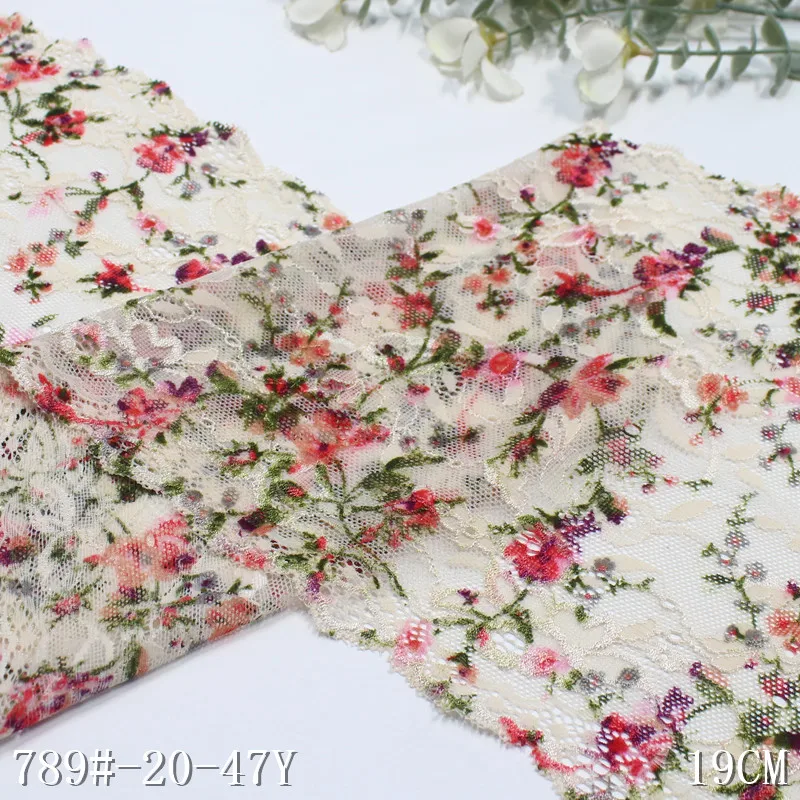Wholesale 2025 Fashion Underwear Accessories 19cm Wide Stretch Colorful Flower Elastic Spandex Printed Soft Lace Trim for Women