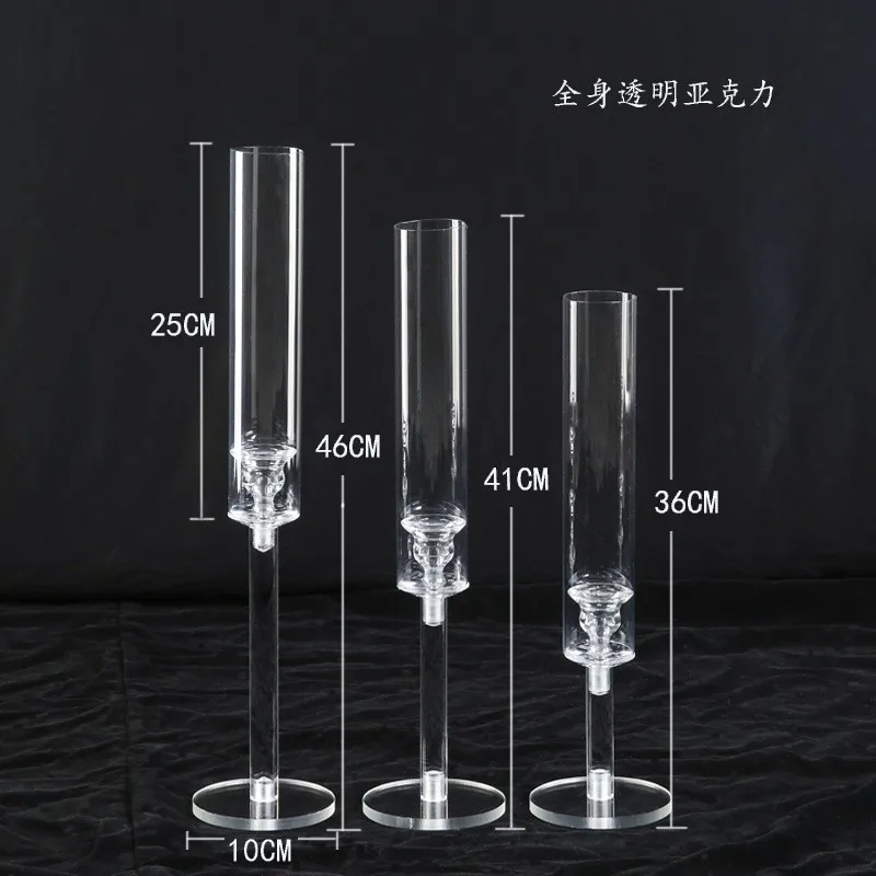 Wholesale 3 in 1 set Clear Table Stemmed Acrylic Tealight Candle Holders Long Stem  Acrylic Candle Holder