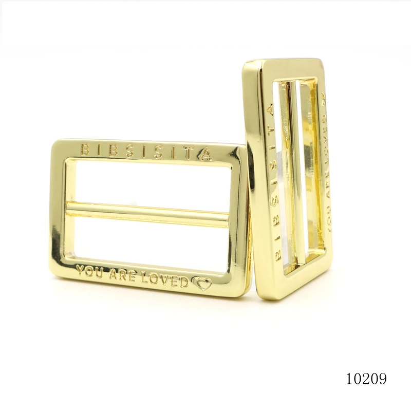 High level gold polished 39mm strap buckle custom engraved logo metal slide belt buckle for bag accessories