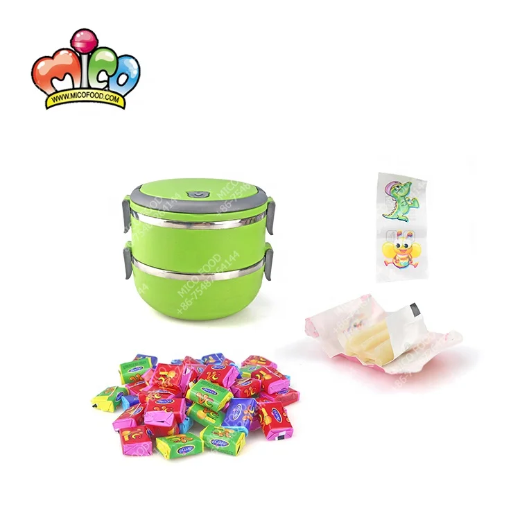 Square gum with tattoo sticker in double layer lunch box