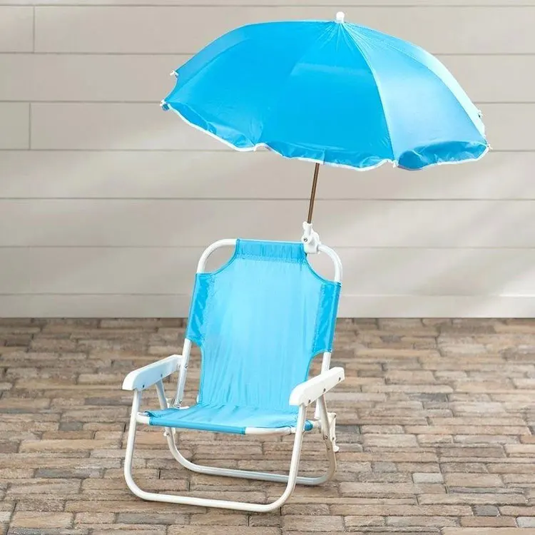 
pvc baby low aluminum fabric canvas backrest small umbrella portable lounger children canopy sun shade folding kids beach chair 