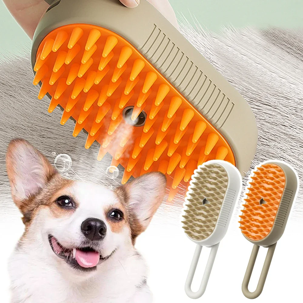 Foldable pet hair remover water sticky brush grooming shedding comb 3 in1 self cleaning electric dog cat steam brush with handle