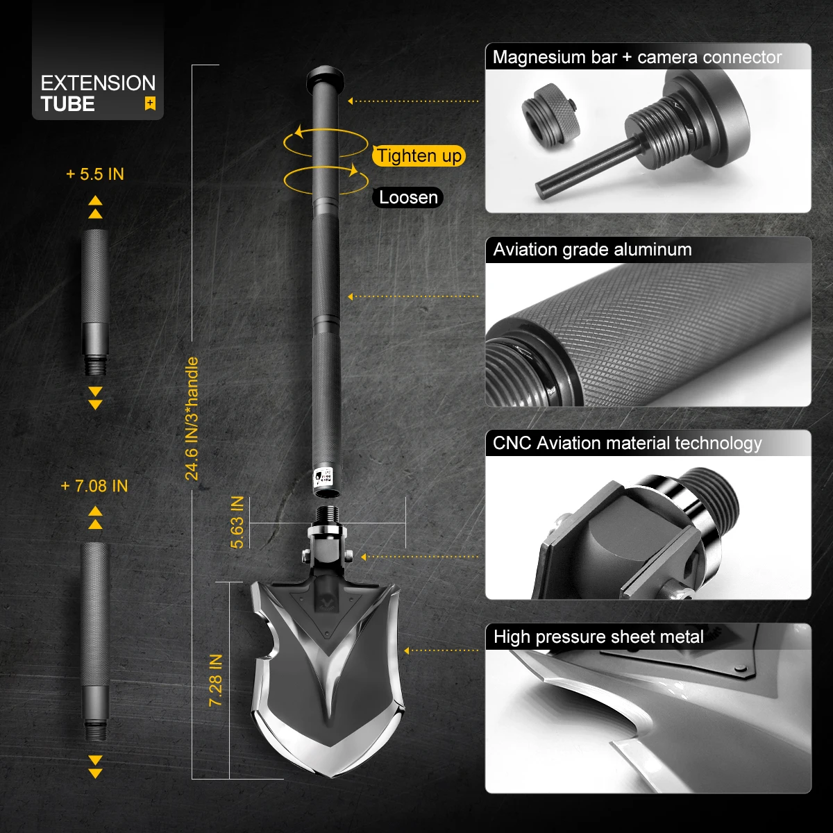 Zune Lotoo Multifunctional Shovel High Carbon Steel Foldable Shovel 15 in 1 Camping Gear Outdoor Survival Folding Shovel