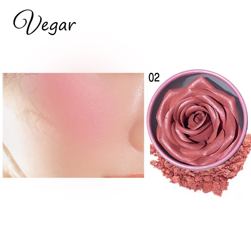 OEM Wholesale 3D Rose Blush Long Lasting Face Shinning Cheek Flower Petals Blush Face Glitter Rose Blusher