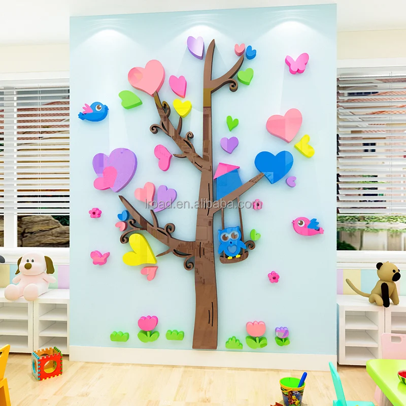 kids room forest cartoon animal acrylic wall paste monkey owl koala wall decorative mural boy bedroom kindergarten mural
