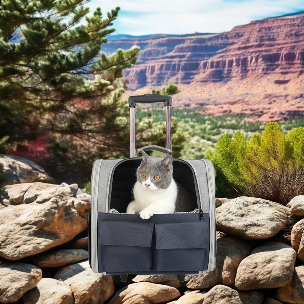 Wholesale Luxury Pet Carrier Backpack Airline Approved fMade of Oxford Mesh Material Portable for Travel Pet Carrier on Wheels